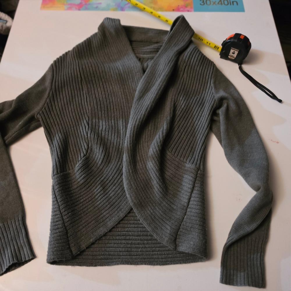 HM Basic Womens S Grey Ribbed Open Front Draped Shawl Collar Cardigan Sweater